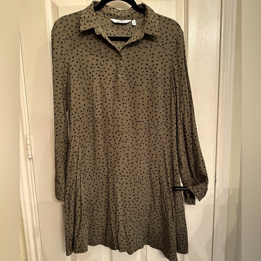 Olive green fitted silk dress